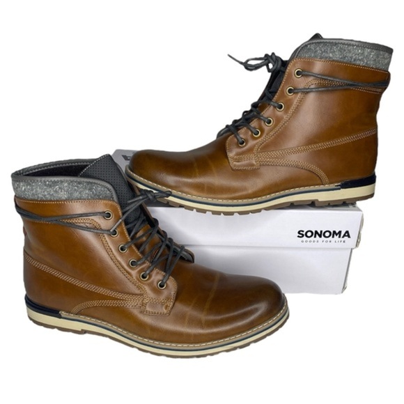 Sonoma Other - Sonoma Findlay Leather Fleece Ankle Boots (Size:13, Color:Tan/Grey/Black/Brown)